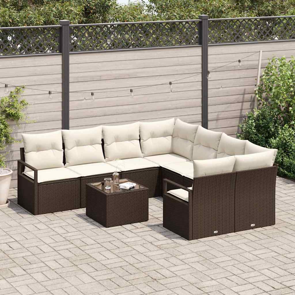 Garten-Sofa-Set 9 pcs Braun und Creme 55 x 55 x 37 cm
